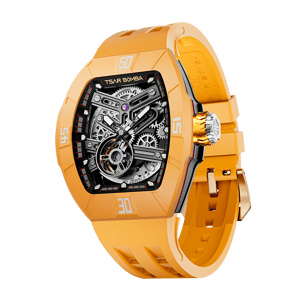 TSAR BOMBA Men's Automatic Skeleton Watch | Interchangeable Luxury Design | Dynamic Yellow | Atomic TB8218 | Fluororubber