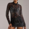 AKIRA Bling Mesh Button Down Top | Black | Size 2X