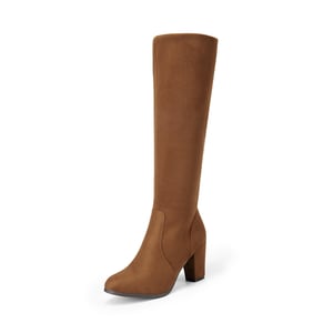 DREAM PAIRS Round Toe Chunky Heel Knee High Boots