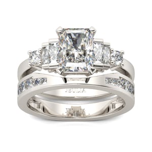 Jeulia Contemporary Design Radiant Cut Sterling Silver Ring Set