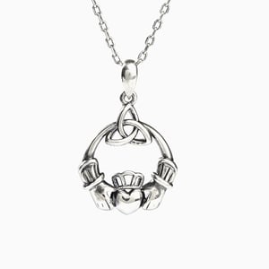 Jeulia "Claddagh & Celtic Trinity Knot" Sterling Silver Necklace