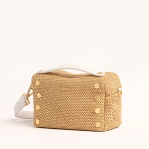 Hammitt Evan Crossbody Calla Lily White Raffia Brushed Gold Sml