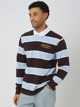 Brave Soul Rugby Top - Chocolate / Blue / White - XL