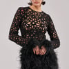 AKIRA Who Me? Knit Crochet Mini Dress With Feathers | Black | Size Large
