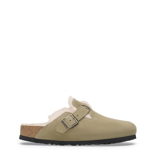Birkenstock Womens Boston Shearling Suede Leather Narrow Fit Taupe