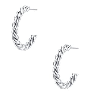 Twisted Rope Hoop Earrings Silver