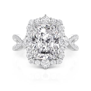 Jeulia Halo Radiant Cut Twist Engagement Ring Sterling Silver