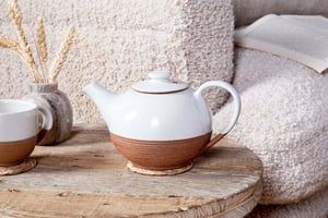 nkuku Mali Ribbed Teapot | Tableware | One Size | White & Terracotta