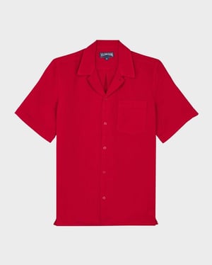 Vilebrequin - Men Bowling Linen Shirt Solid - Shirt - Charli - Red - Size M