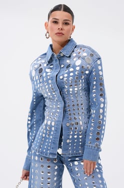 AKIRA Studs Everywhere Button Down Top | Size 2X