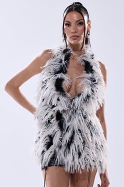 AKIRA Roughed Up Fur Halter Top | Black | Size 1X/2X