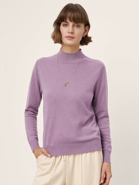 100% Extra-Fine Merino Wool Crew Neck Ribbed Knit Sweater CASSIA - Lavender / XXL