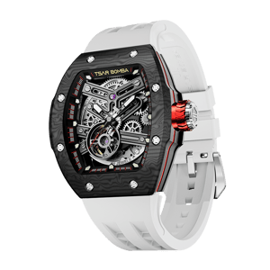 TSAR BOMBA Men's Automatic Skeleton Watch | Interchangeable Luxury Design | Elite White | Atomic TB8218 | Carbon Fiber