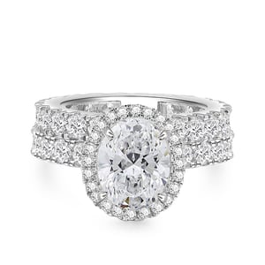 Jeulia Classic Halo Oval Cut Engagement Ring Set Sterling Silver