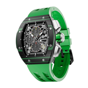 TSAR BOMBA Men's Quartz Watch | Green | Atomic TB8214 | Carbon Fiber Bezel | Luxury Sport Watch | 50M Waterproof Sapphire Glass FKM Rubber Strap