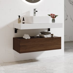 40" Floating Bathroom Vanity Set with Single Sink White and Walnut Modern Style