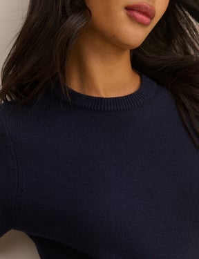 Navy Knitted Short Sleeve Top
