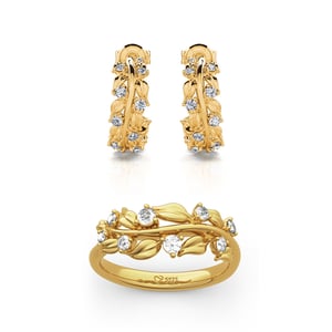 Jeulia Olive Leaf Round Cut Sterling Silver Jewelry Set