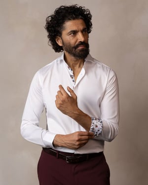 White Sateen Shirt with Botanical Sakura Accents