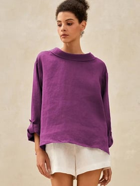 100% Linen Draped Neck Top HOLLIS - Violet Velvet / XXL