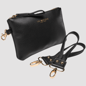 Leather Pouch & Stroller Straps Set - La Maison - Key Chain Stroller Straps + Clip-on Pouch - Black
