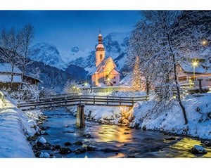 Church of Ramsau in Winter Twilight, Bavaria, Germany