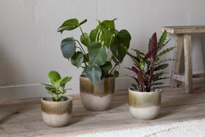 nkuku Almeida Reactive Glaze Plant Pot | Vases & Planters | Large | Olive & Natural