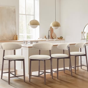 COLAMY ARLA Upholstered Wooden Scandi Minimalist Bar Stool - Beige / Set of 4