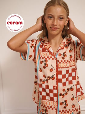 Tween Pink Tomato Kisses Girl Voile Oversize Shorts Pyjama Set - 13Y / Pink
