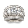 Jeulia Three Stone Scrollwork Radiant Cut Sterling Silver Ring Set