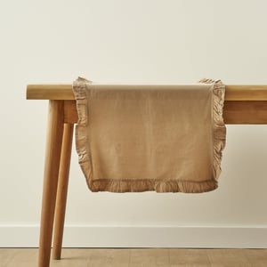 Elegance Ruffled Cotton Table Runner - Beige