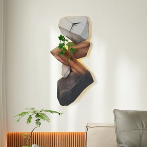 31.5" LED Rock Wall Clock with Remote Control – USB Powered, Faux Plant Decor, Dimmable