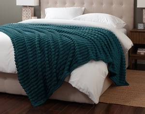 QE Home Ribbed Plush Blanket in Coastal, Green, Twin
