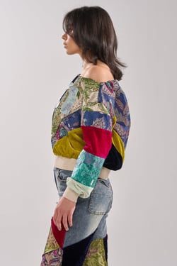 AKIRA Mixed Emotion Brocade Patchwork Sweatshirt | Size Large