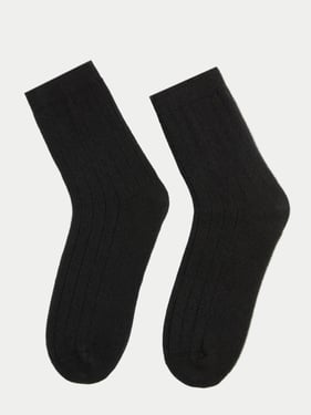 Unisex Cashmere Rib Knit Bed Socks - 37-39 / Black / AK95-1481