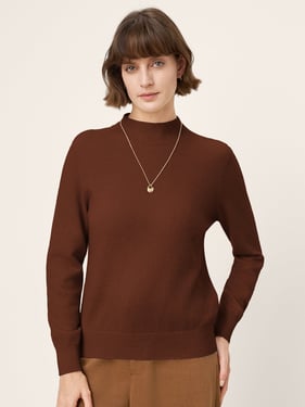 100% Mongolian Cashmere Seamless Wide Ribbed Edge Sweater MONA - Walnut / XXL