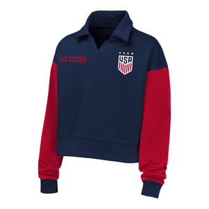 Girls Outerstuff USWNT League Collared Long Sleeve Navy Tee / XL