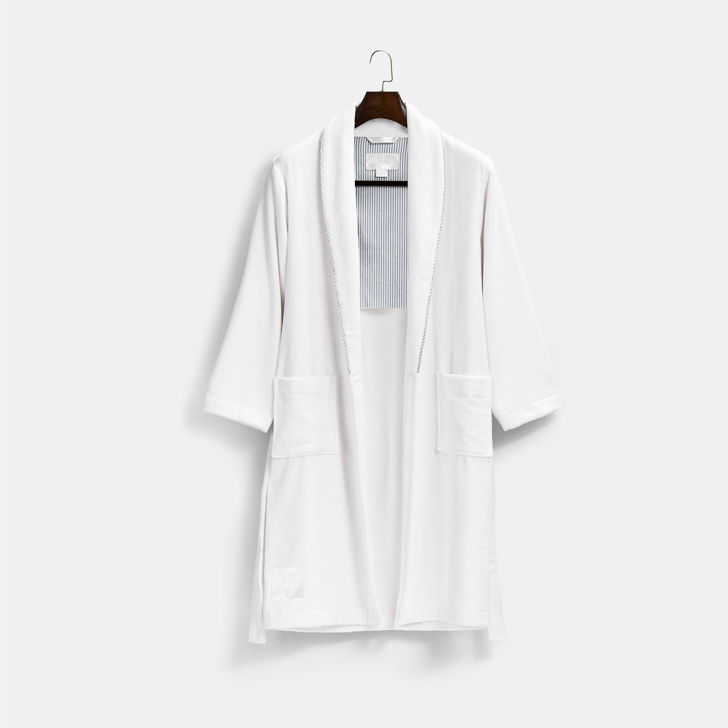 Heritage Shawl Collar Robe X-Large Capri Striped Blue & White Heritage Robe Terry , Luxury Organic Bathrobes for Women and Men , PROSSIONI