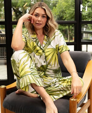 Charlie Womens Palm Leaf Print Wide Leg Pyjama Set - 28