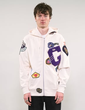 LIMITED EDITION Patched Zip Hoodie in Ecru