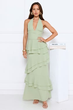 Power Glow Halter Maxi Dress Sage