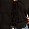 Black Embroidered Tie Front Blouse