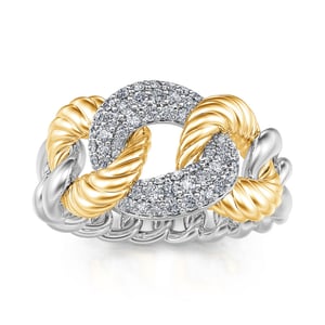Jeulia "Lock Your Heart" Two Tone Chain Link Sterling Silver Ring