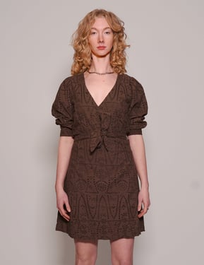 2NDAY Embroidered Brown Long Dress