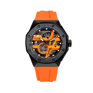 TSAR BOMBA Elemental Series Orange Black Men's Automatic Mechanical Watch 閳ワ拷Stainless Steel Bezel & Case, Skeleton Dial, Sapphire Crystal, Fluororubber Strap, 100M Water Resistance, A+ Luminous