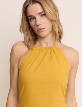 Yellow Halterneck Brooka Mini Dress