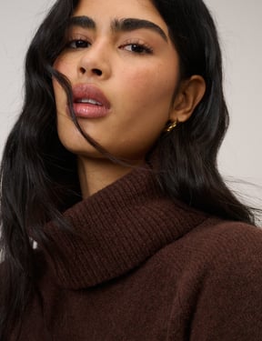 Chocolate Brown Roll Neck Longline Jumper