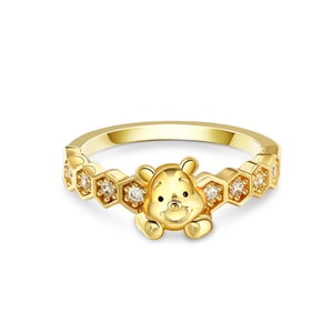 Jeulia "Hidden in Honey" Cartoon Bear Ring Sterling Silver