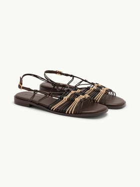 Brown and Beige Leather Strappy Sandals