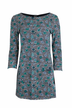 Weird Fish Charlotte Organic Cotton Printed Jersey Tunic Navy Blue Size 14